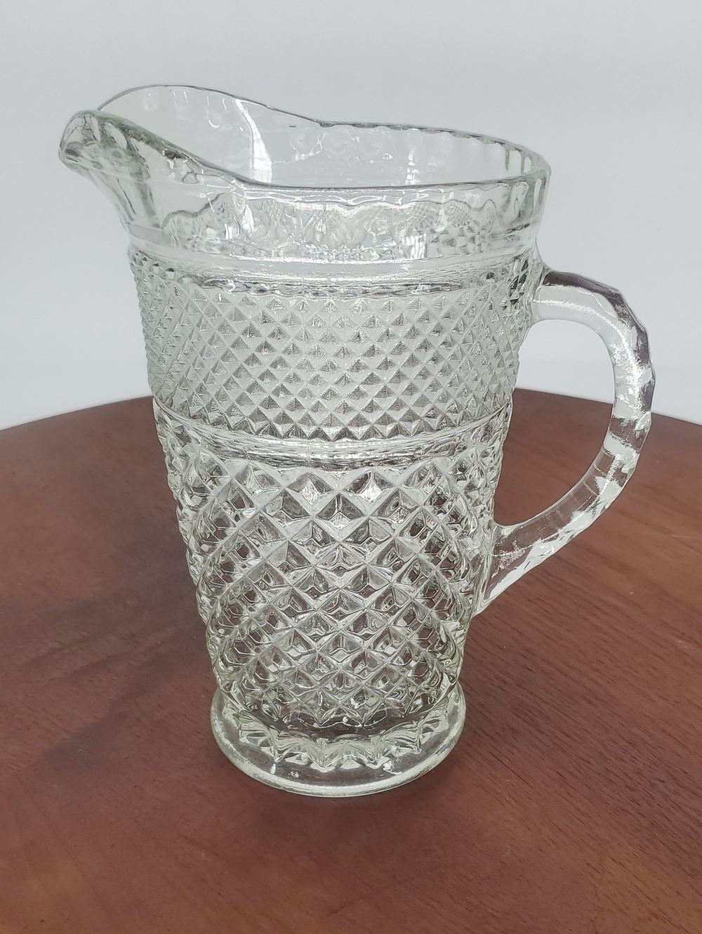 Anchor Hocking Wexford Clear Pressed Glass Pitcher with Diamond Cut Pattern